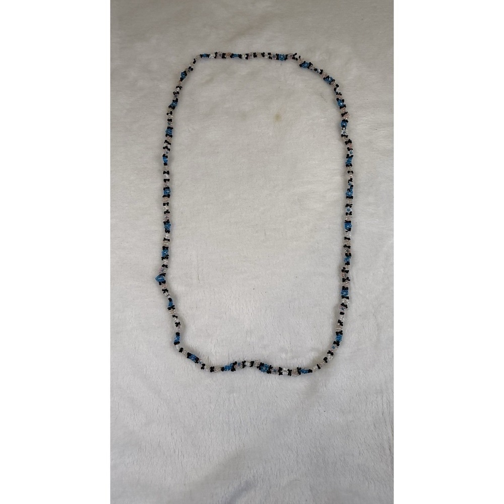 Vintage Handmade Beaded‎ Necklace Blue Black White Pink Glass Seed Beads